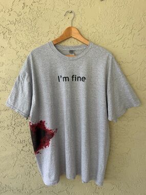 I’m Fine Bloody Wound Graphic T-Shirt Gray 2XL